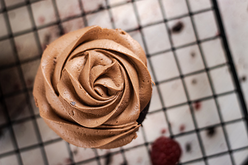 Homemade delicious cupcakes, top down photo.