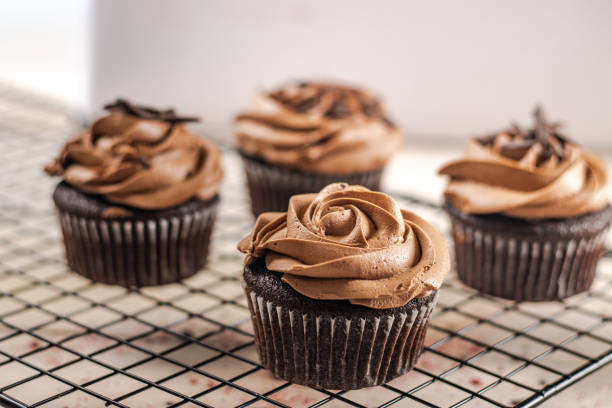 Chocolate cupcakes with rich frosting and sprinkles delight guests.