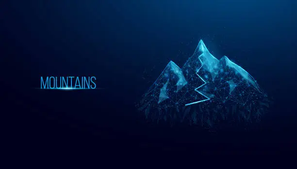 Vector illustration of Mountains. Mountain path. Success business startup, innovation, growth, travel, freedom concept. Polygonal wireframe vector illustration