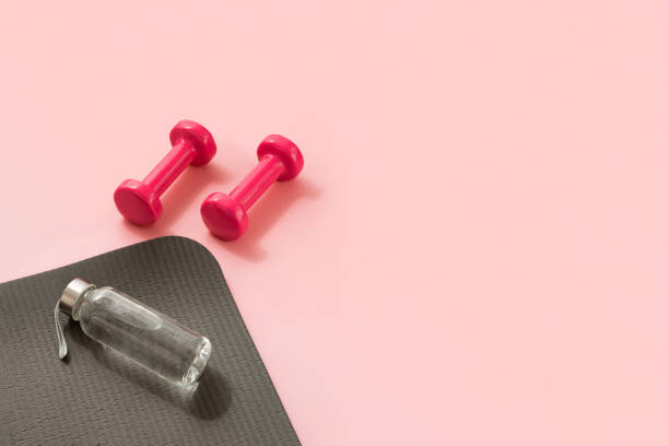 istock Fitness concept. Sport mat, dumpbells 1466604957