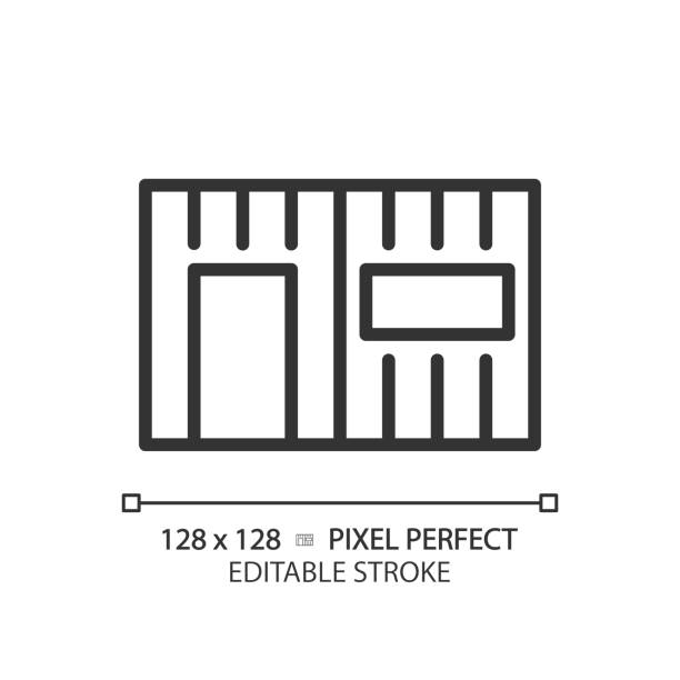 ilustrações, clipart, desenhos animados e ícones de ícone linear perfeito do pixel da casa do contêiner - modular