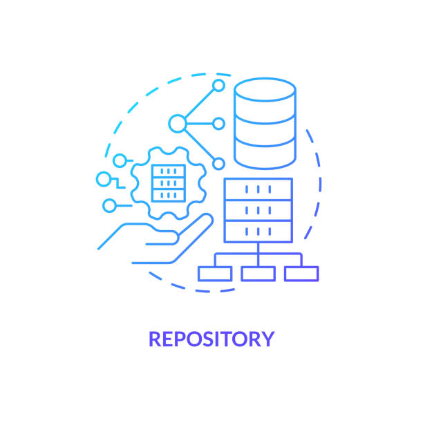 Repository blue gradient concept icon Repository blue gradient concept icon. Full database of code changes. Source control strategy abstract idea thin line illustration. Isolated outline drawing. Myriad Pro-Bold font used digital repository stock illustrations