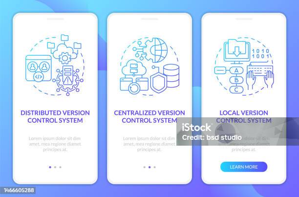 Version Control Systems Types Blue Gradient Onboarding Mobile App ...