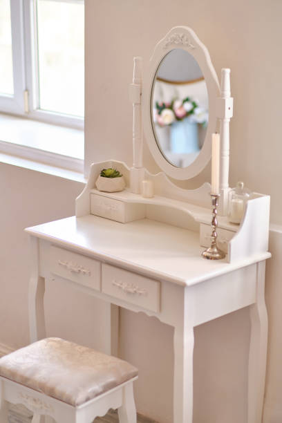 istock White boudoir table close up and copy space. 1466609483