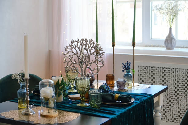 istock The luxury served table indoors in green colors 1466610338