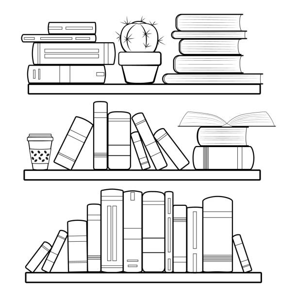 bücher bücherregal schwarz - book titles shelf library stock-grafiken, -clipart, -cartoons und -symbole