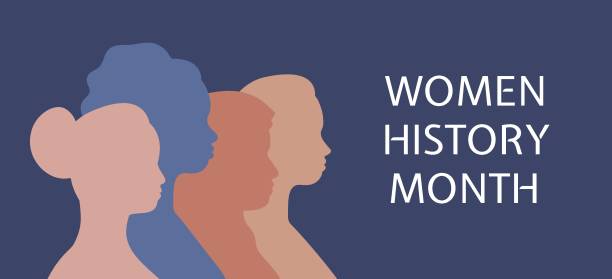 Women History Month banner. March 8 celebration. Group of women of different ethnicities and cultures together. Silhouettes of persons in profile. Trendy vector poster illustration Women History Month banner. March 8 celebration. Group of women of different ethnicities and cultures together. Silhouettes of persons in profile. Trendy vector poster illustration. women history month stock illustrations
