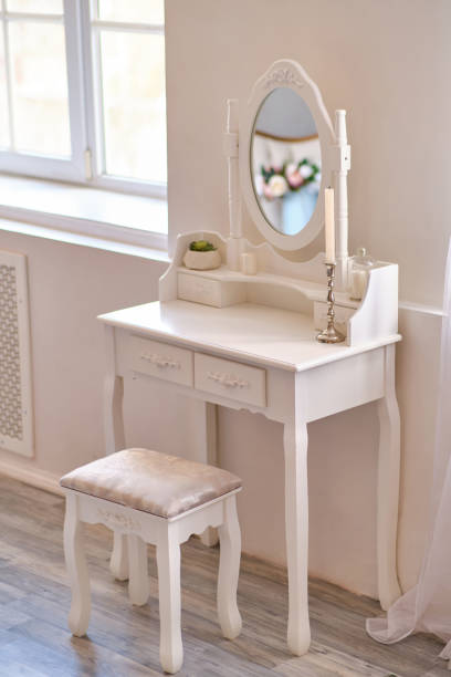 istock White boudoir table close up and copy space. 1466611101