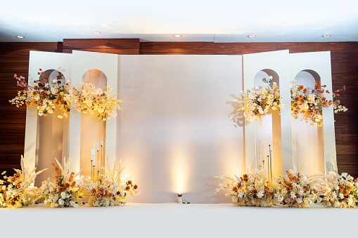 Modern and elegance backdrop setting at the wedding venue