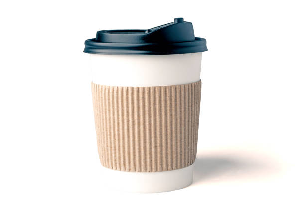 istock paper coffee mugs for disposable use on a white background, soft focus. 1466612776