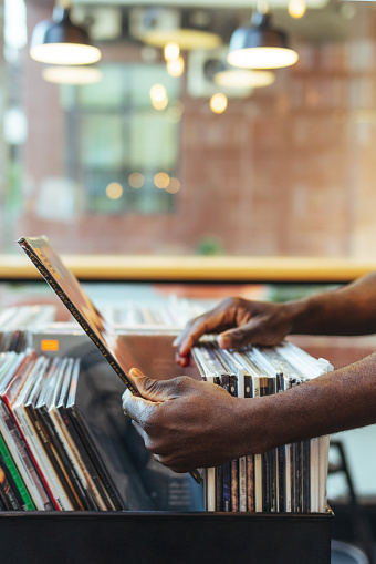 Man in vinyl records shop