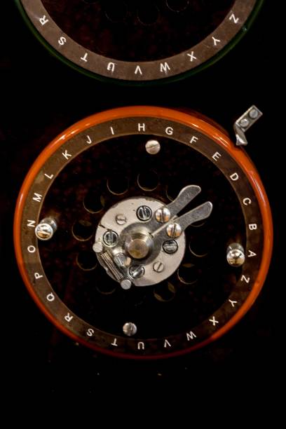 Closeup of indicator dials from the famous 'Bombe' machine at Bletchley Park