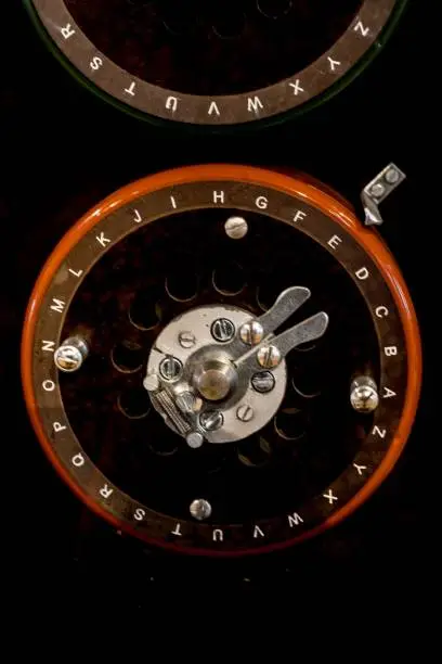 Photo of Closeup of indicator dials from the famous 'Bombe' machine at Bletchley Park
