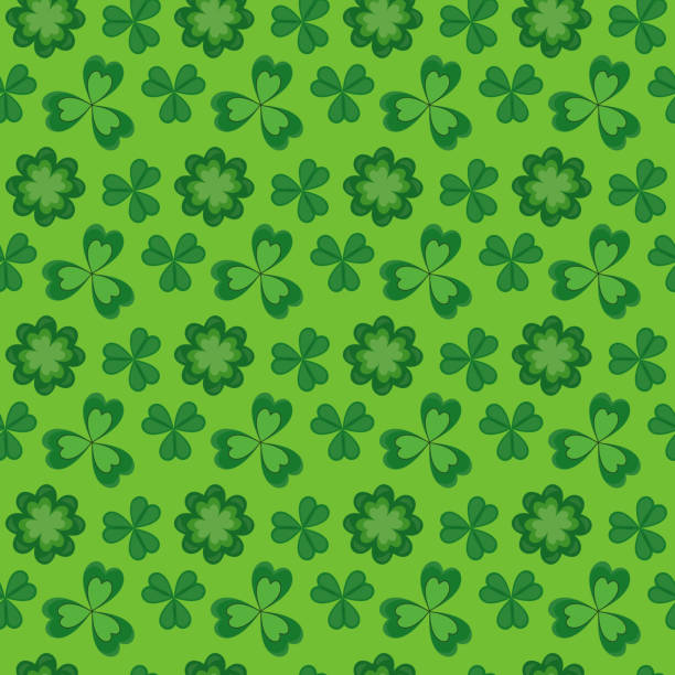 ilustrações, clipart, desenhos animados e ícones de padrão do dia de são patrício com elementos de folhas de trevos - saint patricks banner green beer patrick leprechaun hat