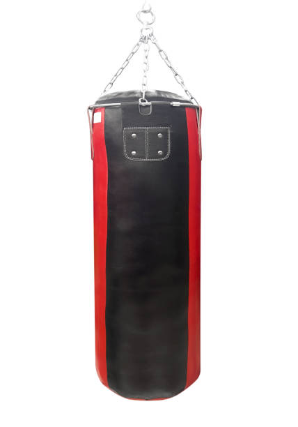 istock Black punching leather bag isolated on a white background. Boxing equipment. 1466617205