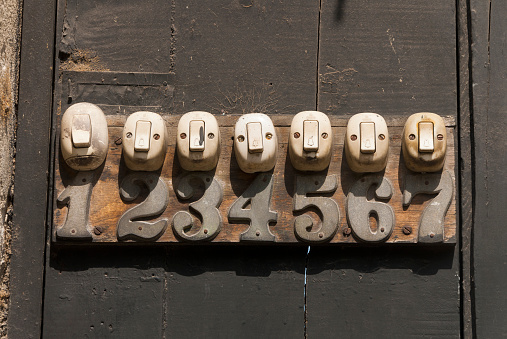 Retro doorbell button and numbers in Guatemala, central americ