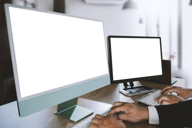 istock A businessman is working on a mock-up. Using a laptop with a blank copy space screen for your advertising text message computer 1466622333