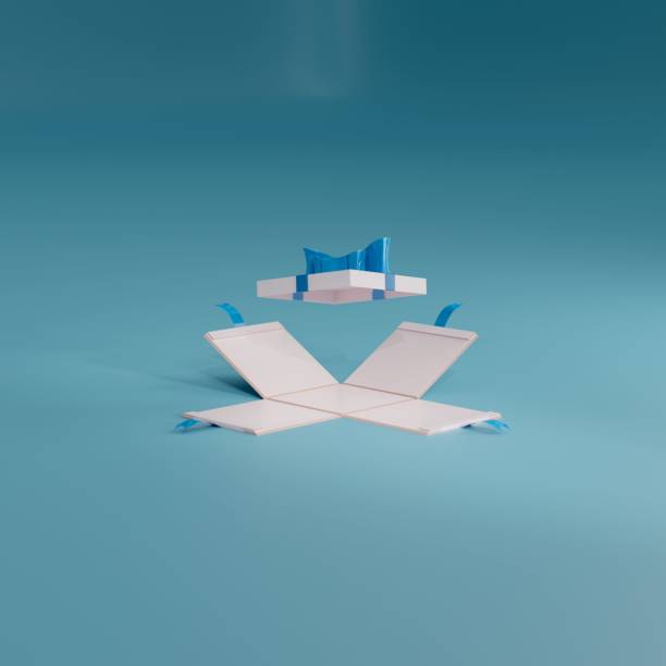 istock 3d render of White gift box with blue ribbon on blue studio for advertising display for newborn boy 1466624729
