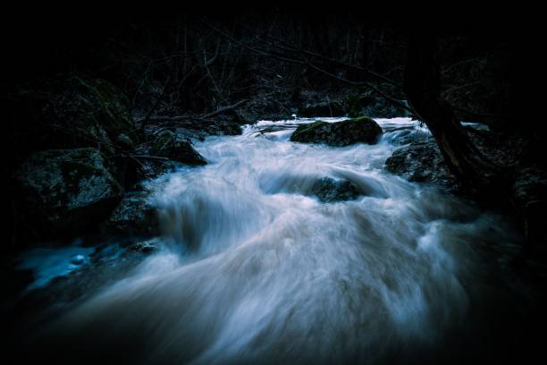istock a river that is in the middle of a forest at night 1466625688