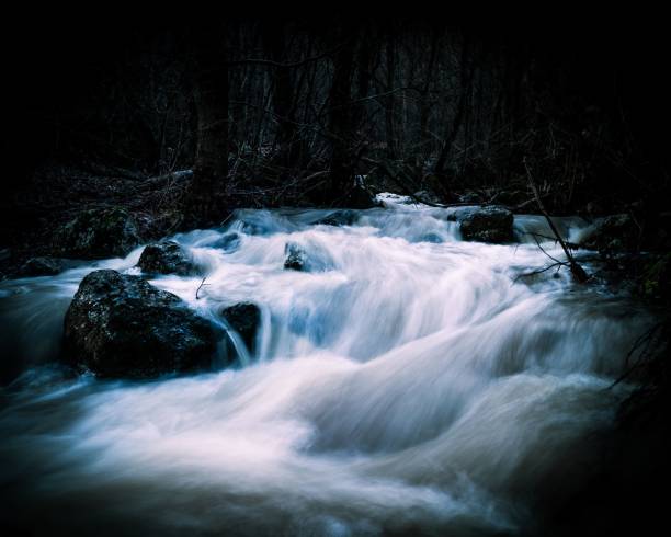 istock the water is rushing through a stream on rocks in the woods 1466625690