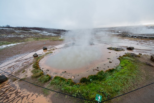 The beautiful bright blue Golden Circle lake in Iceland