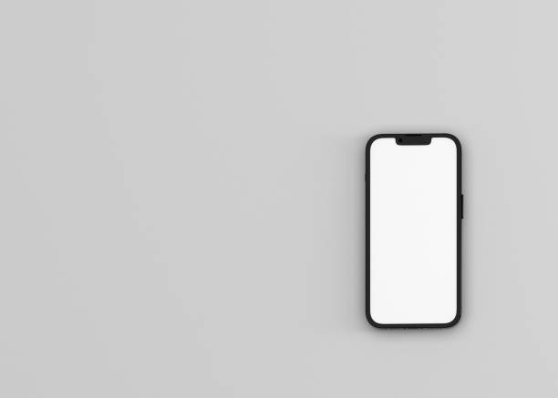 istock 3D rendering of a smartphone with a white screen mockup on a grey background. 1466627911