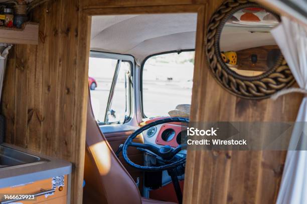 Interior Details Of Vintage Van In Daylight Stock Photo - Download Image Now - Abandoned, Car, Car Interior