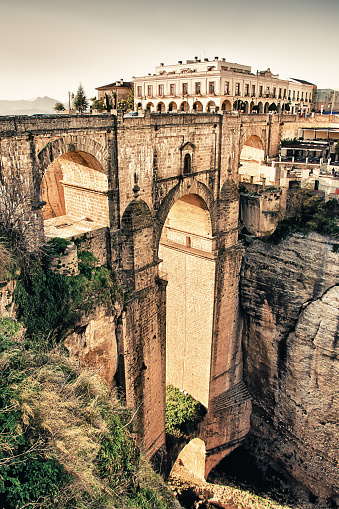 Plano vertical de los edificios antiguos de Ronda, Málaga, España photo