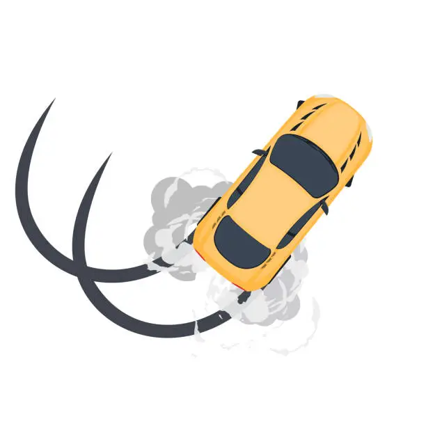 Vector illustration of Car drifting. Car tire tracks from skidding