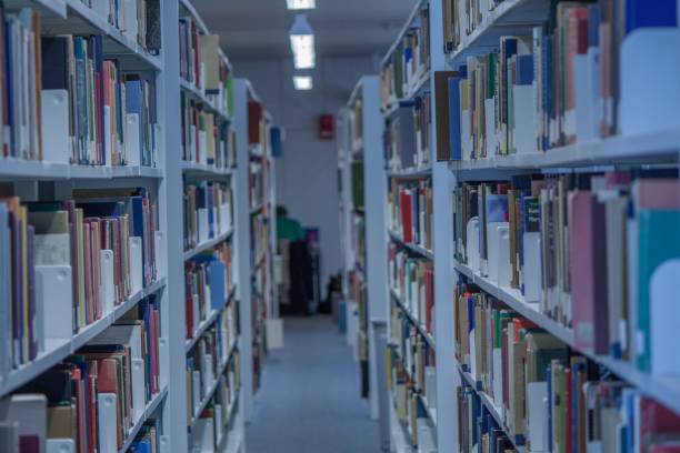 istock Books on bookshelves in the library 1466632158