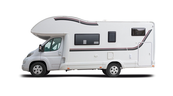 European motorhome side view isolated on white background
