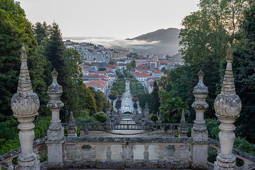 Famous staircase of the Church of Nossa Senhora dos Remedios at the top of Monte de Santo Estevao, Lamego, Viseu, Portugal