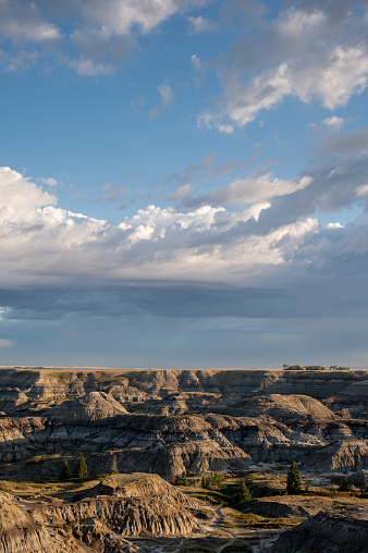 Hoodoo's trail in the Badlands Alberta during day of springtime.
