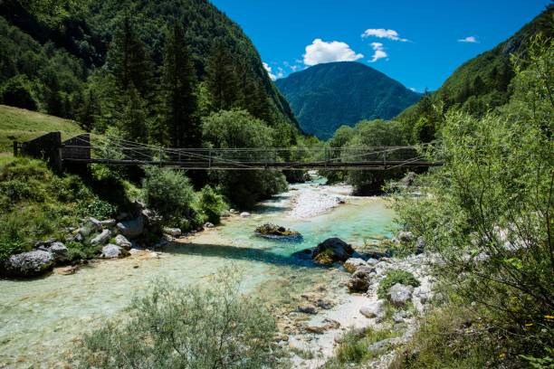 istock Beautiful Soca river suspension bridge 1466640059