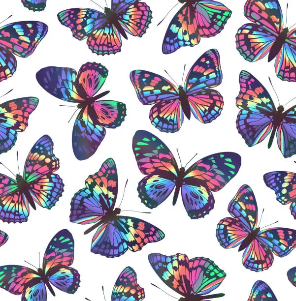 Vector illustration of Pattern with butterflies. Multicolored butterflies on a white background.