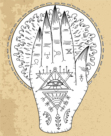 Black And White Vector Graphic Illustration With Mystic Esoteric And Black And White Vector Graphic Illustration With Mystic Esoteric And