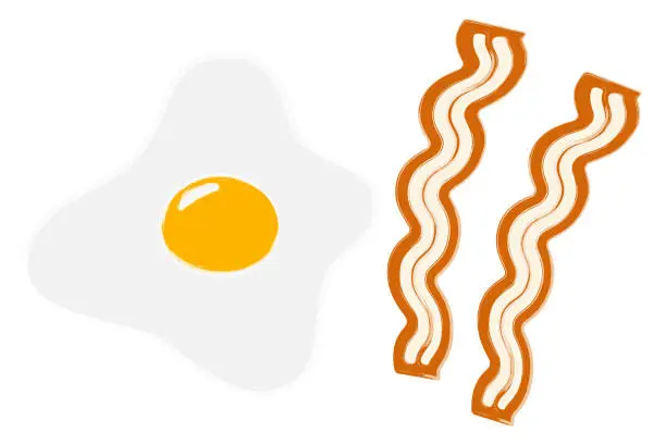 Vector illustration of Fried egg with bacon in trendy hues in watercolor manner. Traditional American food. fast breakfast