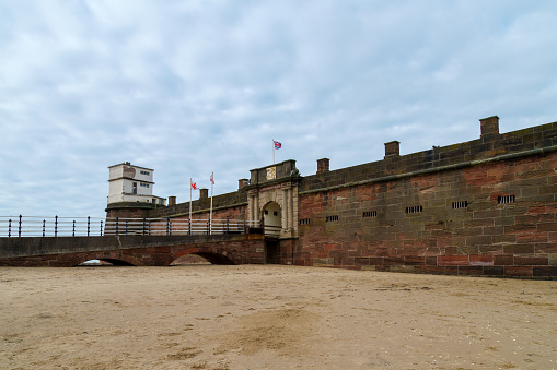 A Perch fort on New Brighton beach Wirral in north west UK