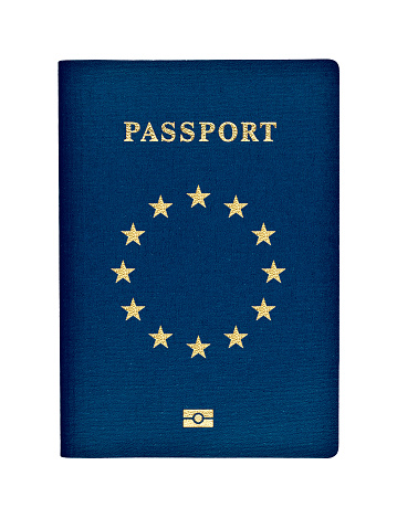 Passport with symbol of European Union. Image isolated on white background