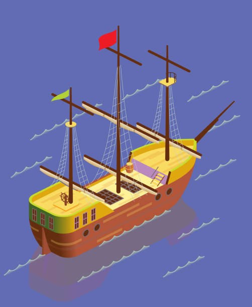 illustrazioni stock, clip art, cartoni animati e icone di tendenza di nave - isometric nautical vessel yacht sailboat