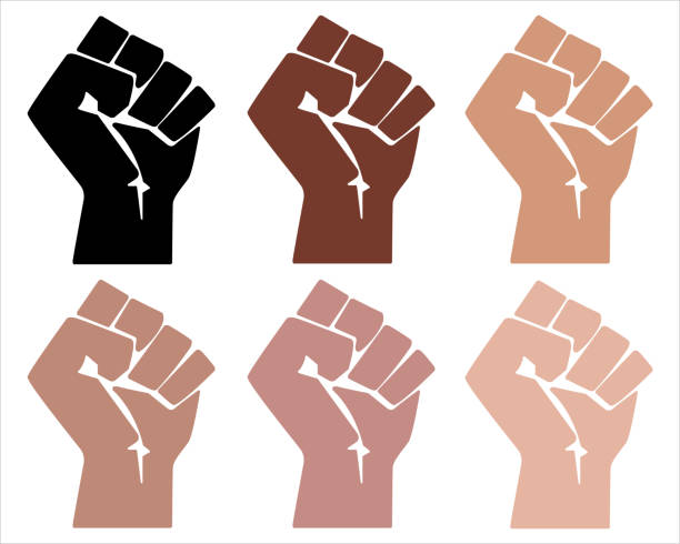 black lives matter handsymbol-vektor illustration. blm handzeichen in menschlichen hautfarben. - hashtag doodle text black stock-grafiken, -clipart, -cartoons und -symbole