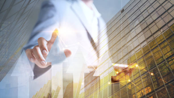 istock Unfamiliar businessman with clipboard working with graphs and business interface in modern city stock market concept, growth, profit, compact double exposure 1466663314