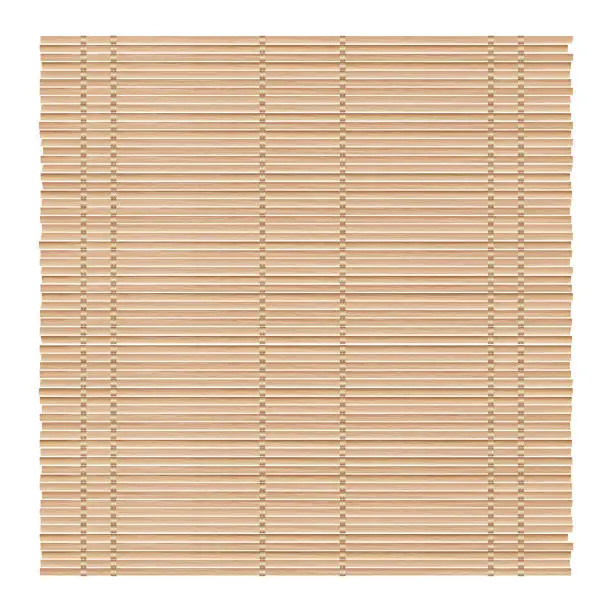 Vector illustration of Bamboo mat background for making sushi. Top view. Realistic texture makisu or curtain. Vector illustration.