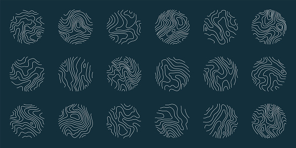 Line topography map logo. Wood ring texture, vector logo tree ring, editable stroke.