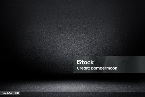 istock Black abstract cement wall and studio room, interior texture for display products. wall background. 1466671508