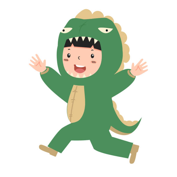 Cute Kid girl costumes godzilla cartoon Cute Kid girl costumes godzilla cartoon vector godzilla vector stock illustrations