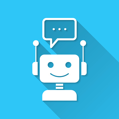 istock Chatbot with speech bubble. Icon on blue background - Flat Design with Long Shadow 1466682732