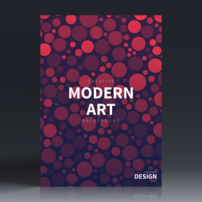 Vertical brochure template with modern and trendy background, isolated on blank background. Abstract geometric illustration with lots of circles of different sizes, looking like bubbles. Beautiful color gradient (colors used: Red, Pink, Purple, Blue, Black). Can be used for different designs, such as brochure, cover design, magazine, business annual report, flyer, leaflet, presentations... Template for your own design, with space for your text. The layers are named to facilitate your customization. Vector Illustration (EPS file, well layered and grouped). Easy to edit, manipulate, resize or colorize. Vector and Jpeg file of different sizes.