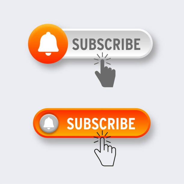 druckknopf für abonnement-web-layout. bloggen, werbung. social media konzept - interface icons push button square shape badge stock-grafiken, -clipart, -cartoons und -symbole