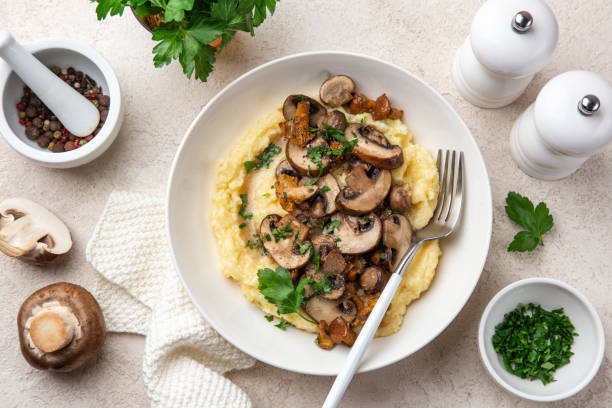 istock Creamy polenta with fried mushrooms 1466685142